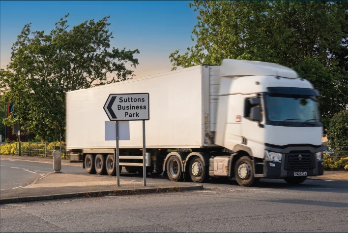An HGV on the road network close to Suttons Business Park