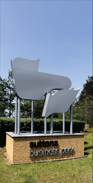 The sculpture marking the main entrance to Suttons Business Park
